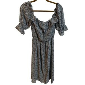 Papermoon Blue Floral Drop Waist Maxi Dress With Peasant Sleeves